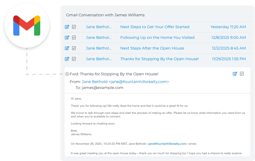 Wise Agent CRM integration with Gmail for automatic email logging